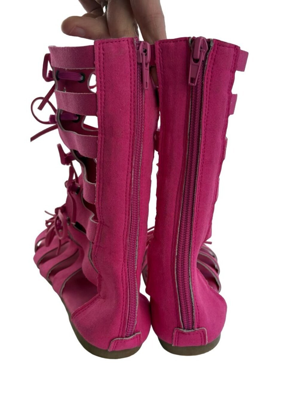 Makena Lane Girls Tall Gladiator Sandals in Faux Suede Bows Hot Pink Kids Size 1 - Picture 5 of 9